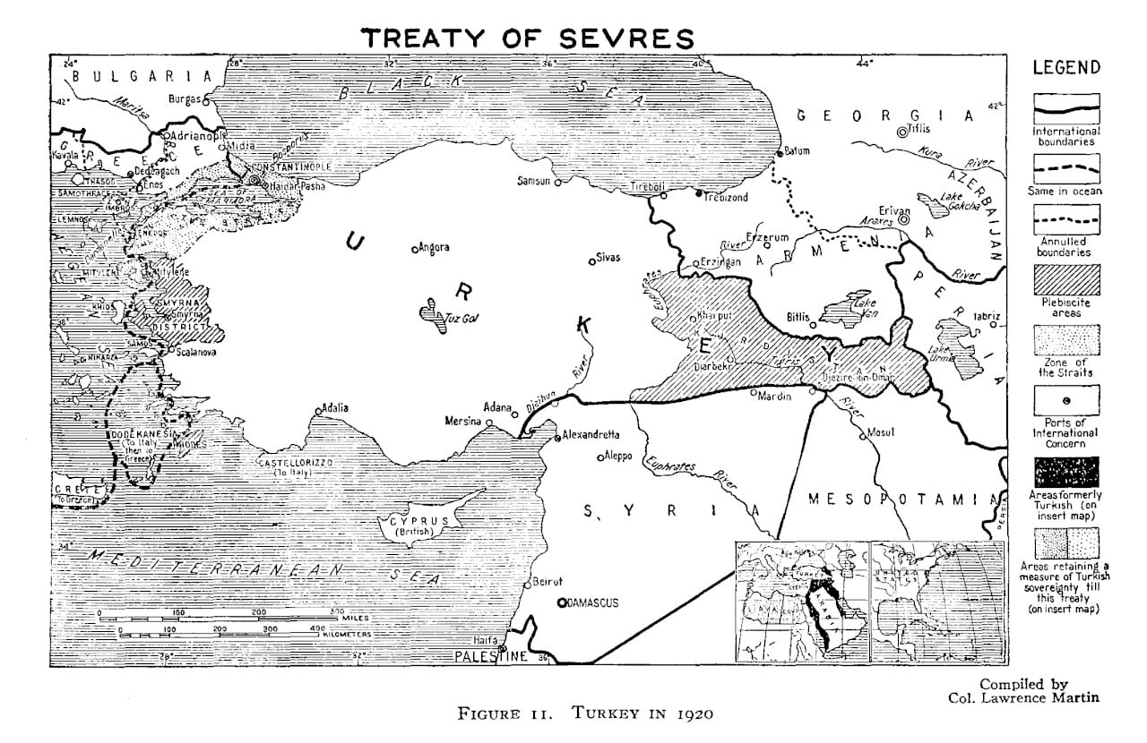 Área del Kurdistán (sombreada) que se planteó en el Tratado de Sèvres