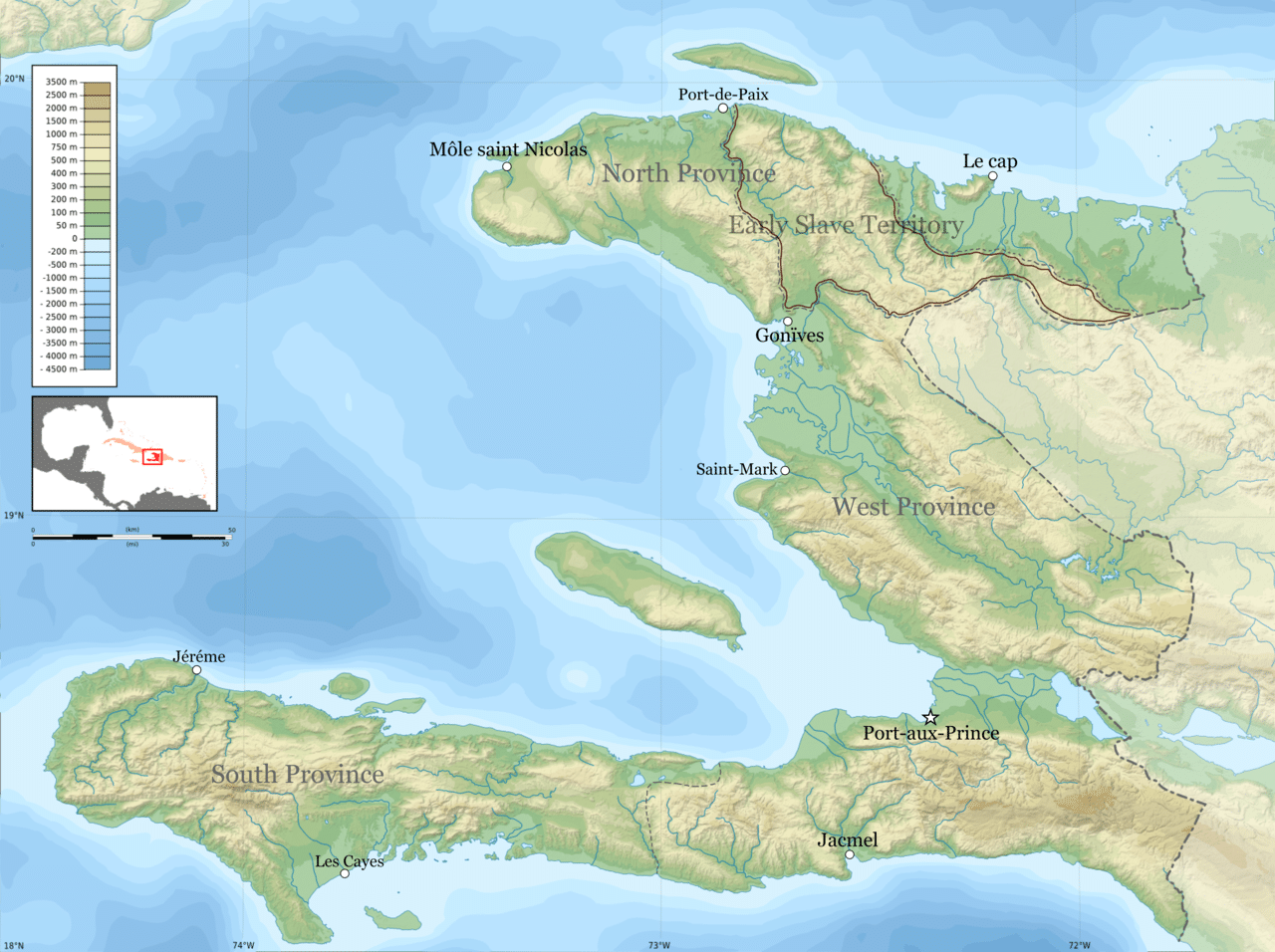 Mapa topográfico de Saint-Domingue