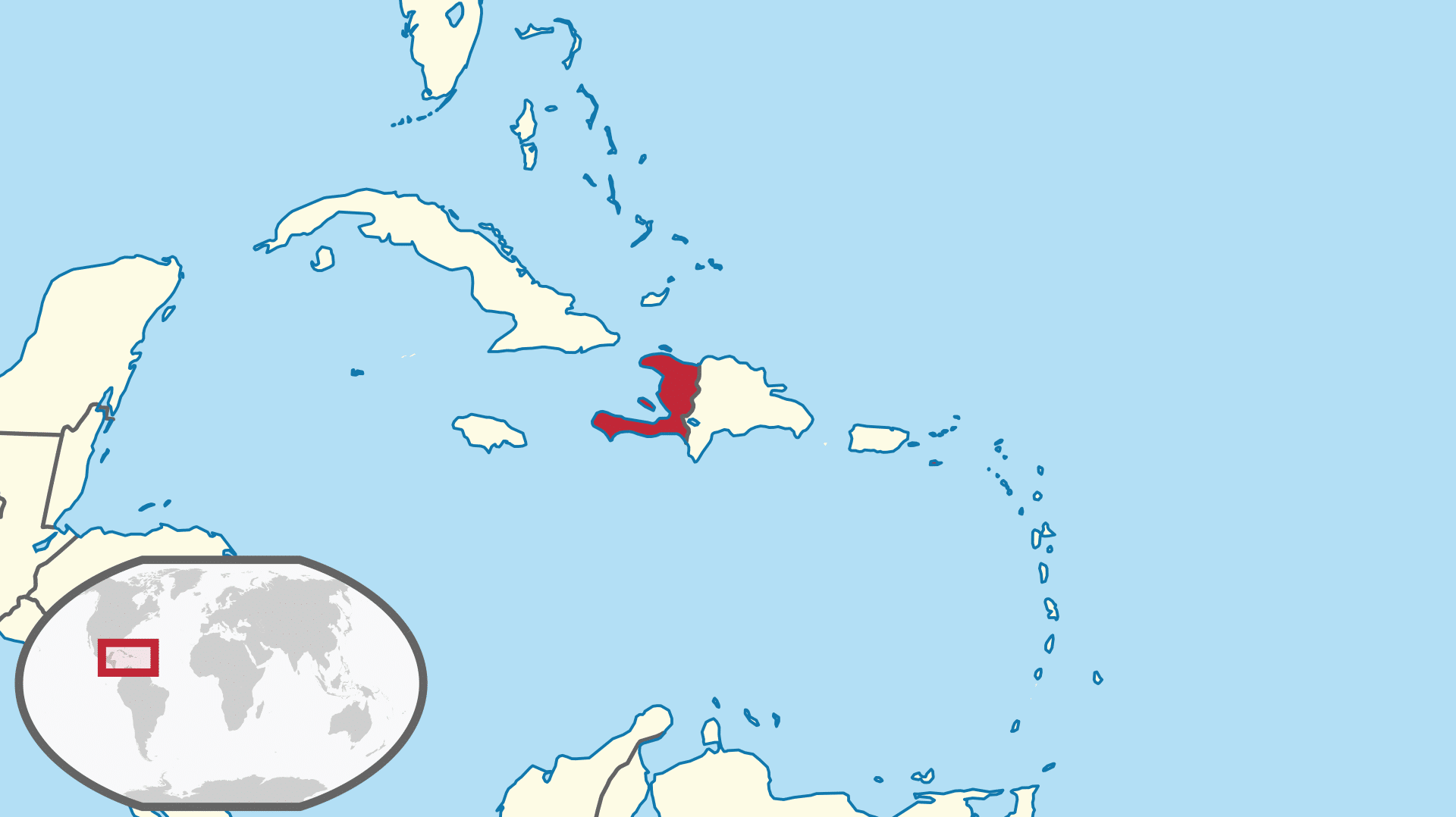 Visión general de la ubicación de Santo Domingo francés en el Caribe, hoy Haití.