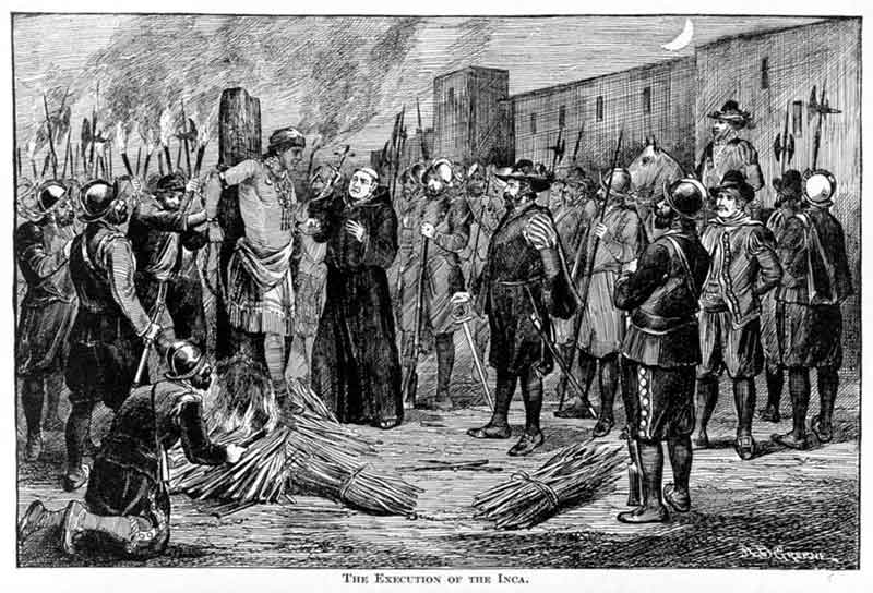 Representación de la condena a la hoguera de Atahualpa