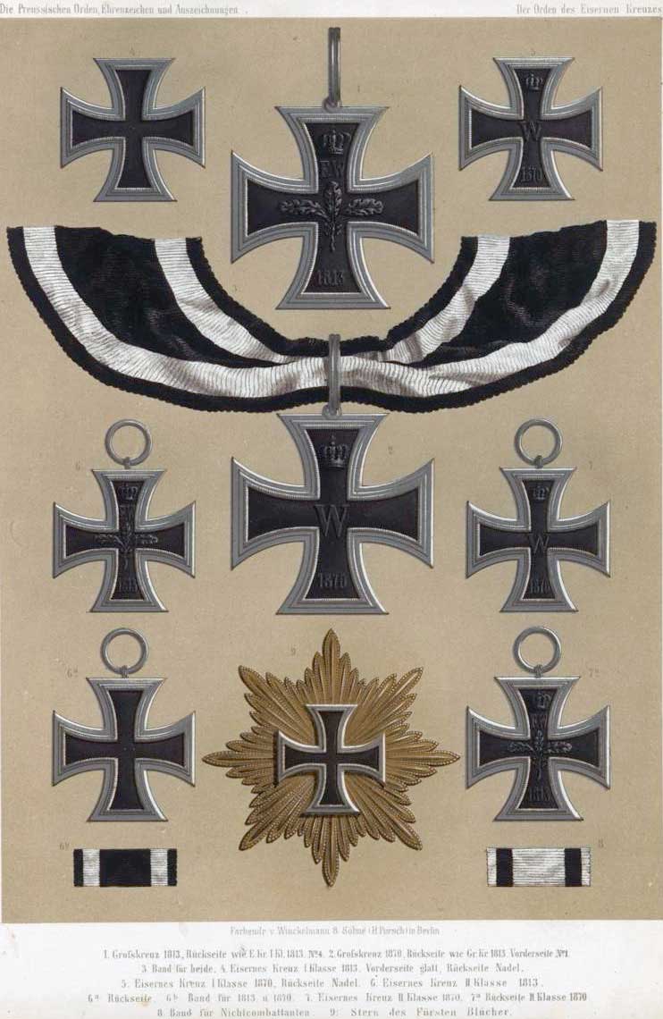 Distintas clases de la Cruz de Hierro de 1813 a 1870 para no combatientes abajo a la derecha