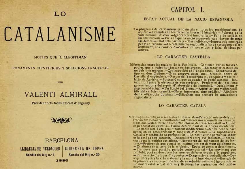 Principio de la obra Lo Catalanisme de Valenti Almirall