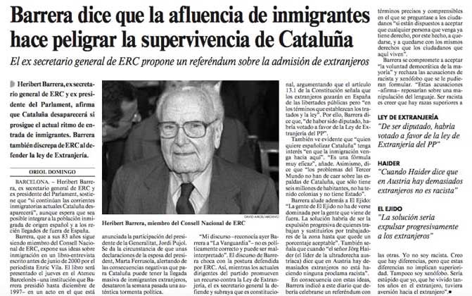 Heribert Barrera sobre la afluencia de inmigrantes a Cataluña