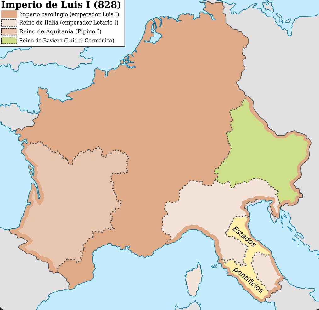 Territorios del imperio carolingio de Luis I en 828